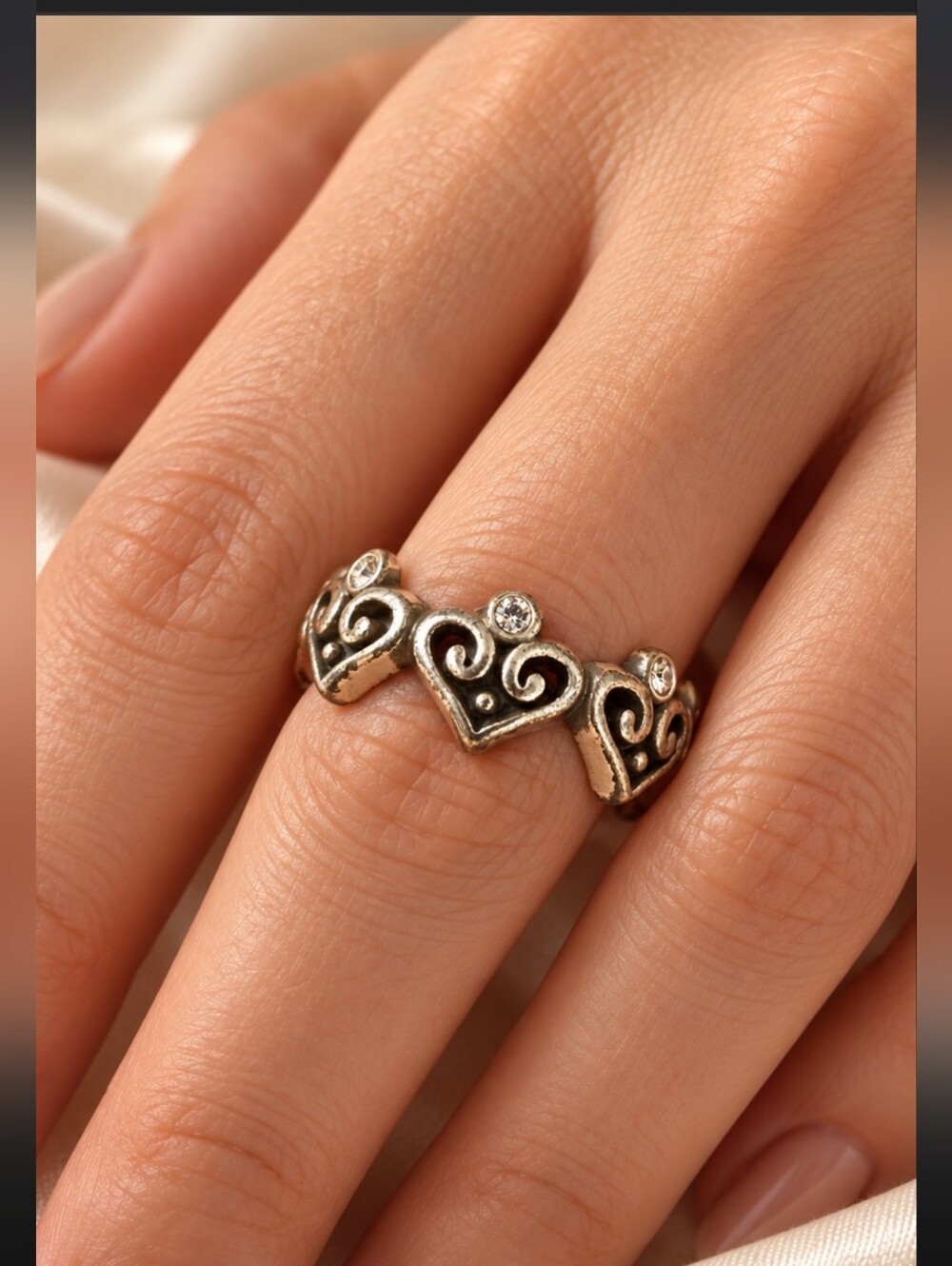 Brighton Alcazar Heart Crystal Silver Plated Ring Sz 7 Approx